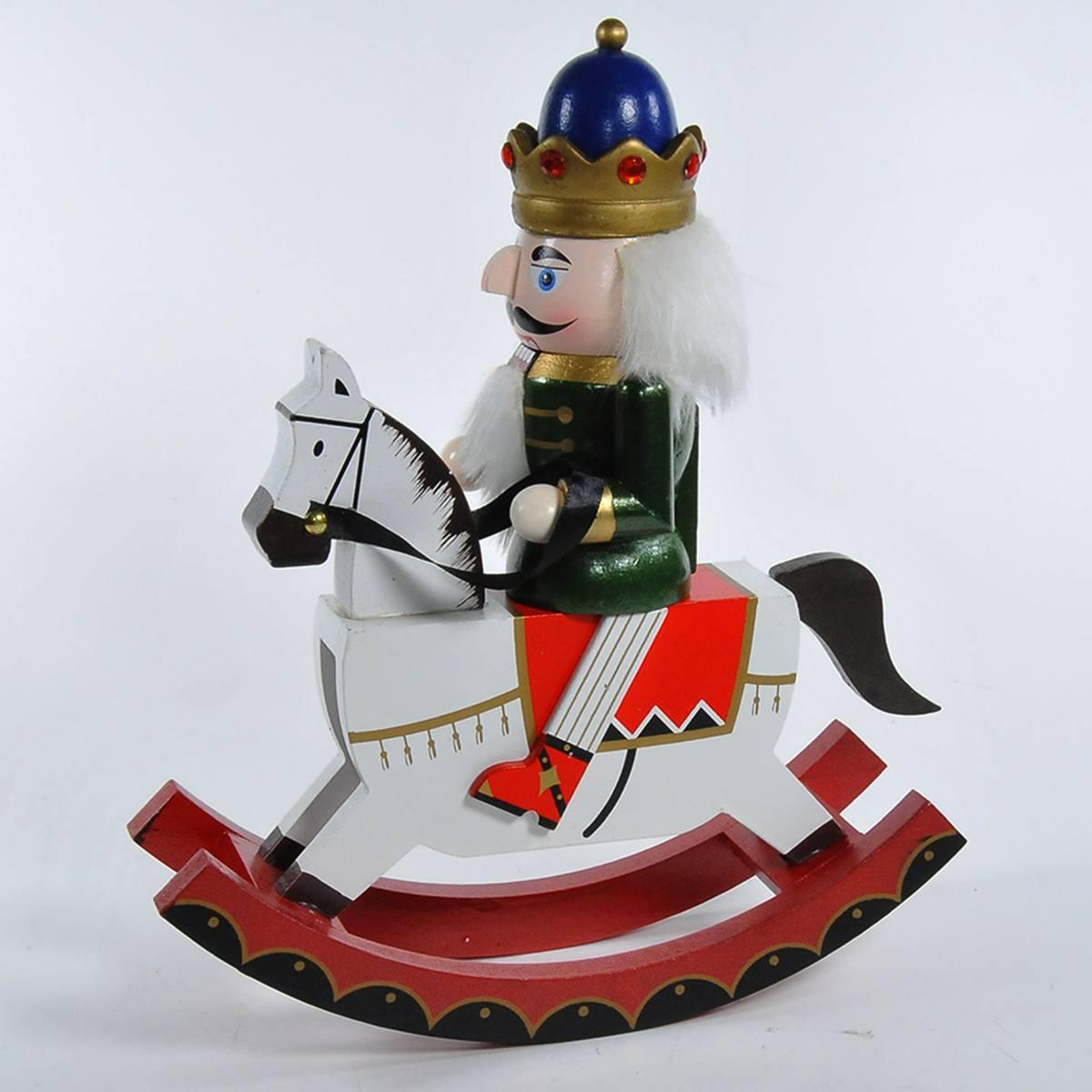 Soldatino Schiaccianoci Legno cm.31 Divisa Blu con Cavallo a Dondolo