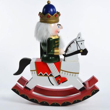 Soldatino Schiaccianoci Legno cm.31 Divisa Blu con Cavallo a Dondolo