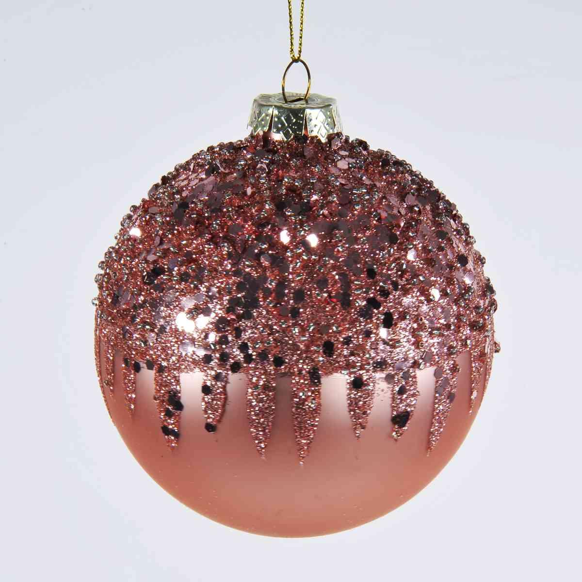 Pallina Natale Vetro cm.10 Rosa con Glitter |Mazzeo