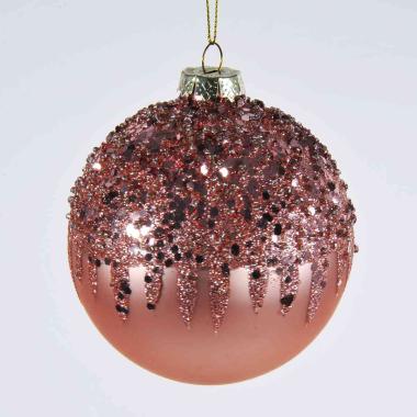 Pallina Natale Vetro cm.10 Rosa con Glitter |Mazzeo