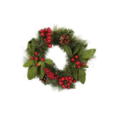 Ghirlanda cm.30 Verde con Bacche Rosse con LED Batteria |Mazzeo