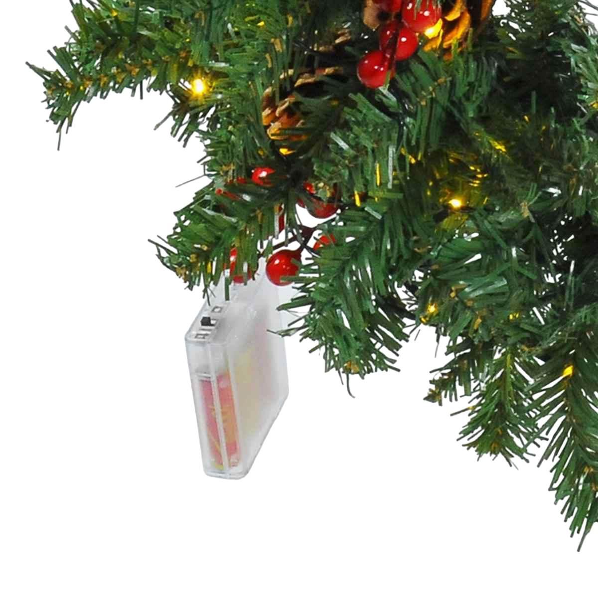 Ghirlanda cm.50 Verde con Bacche Rosse con LED Batteria |Mazzeo