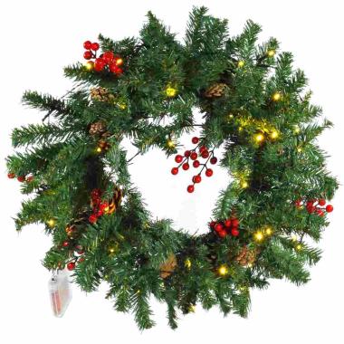 Ghirlanda cm.50 Verde con Bacche Rosse con LED Batteria |Mazzeo