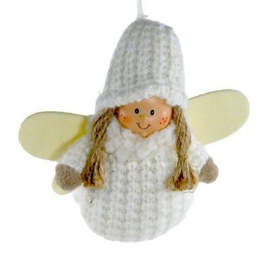 Decorazione Angelo Tessuto Bianco con Cappello e Cocche cm.14