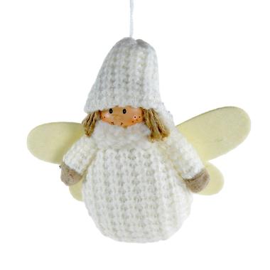 Decorazione Angelo Tessuto Bianco con Cappello