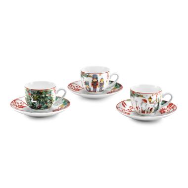 Tazzine Caff Natalizia Set pz.6 Porcellana Fade Xmas Dreamt. con Piattini |Fade
