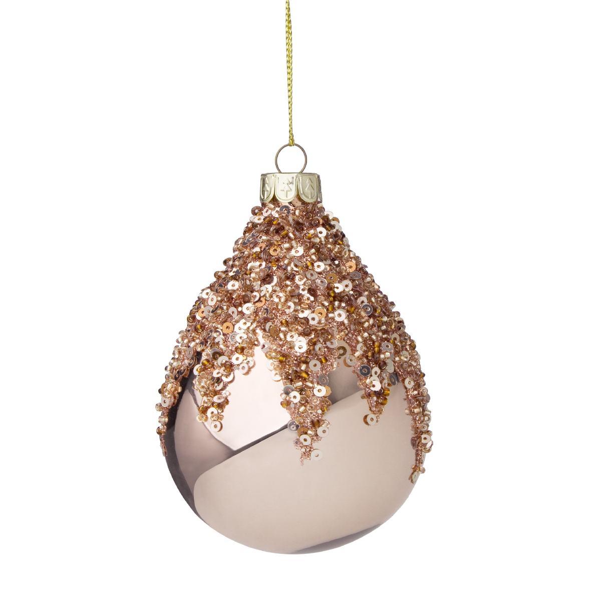 Pallina Natale Vetro cm.13,5 Goccia Rosa con Paillettes |Bizzotto