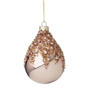 Pallina Natale Vetro cm.13,5 Goccia Rosa con Paillettes |Bizzotto