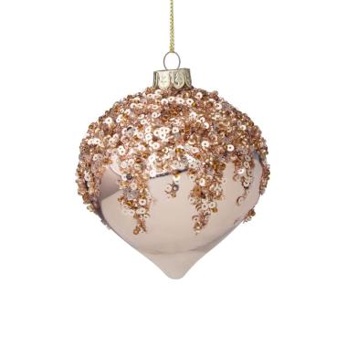 Pallina Natale Vetro cm.13,5 Cipolla Rosa con Paillettes |Bizzotto