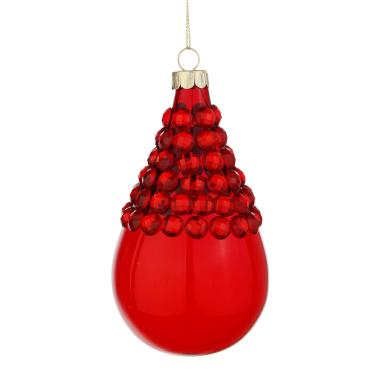 Pallina Natale Vetro cm.13 Rossa Allungata con Pietre |Bizzotto