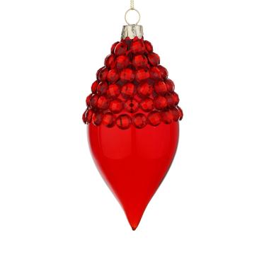 Pallina Natale Vetro cm.13 Rossa Goccia con Pietre |Bizzotto