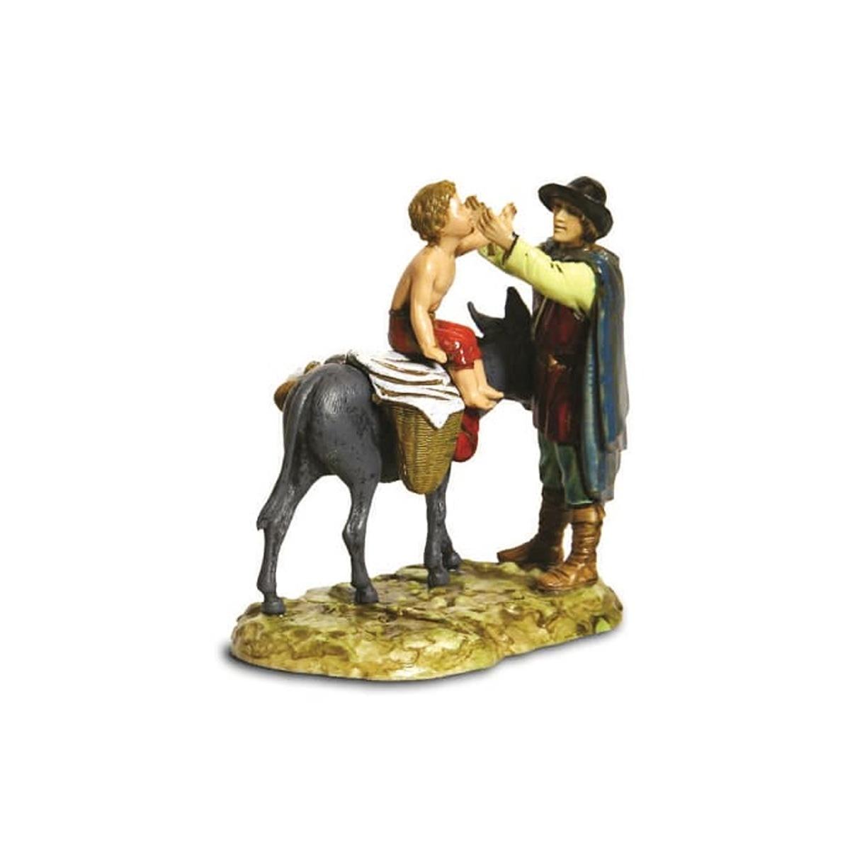 Statua cm.10 Famiglia Pastore con Bambino e Asino | Moranduzzo