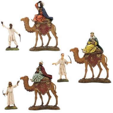 Statua cm.10 3 Re Magi con 3 Cammellieri Set pz.6 | Moranduzzo