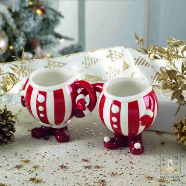 Tazza Natalizia Natale Colazione Ceramica con Piedini Set pz.2 |Mascagni