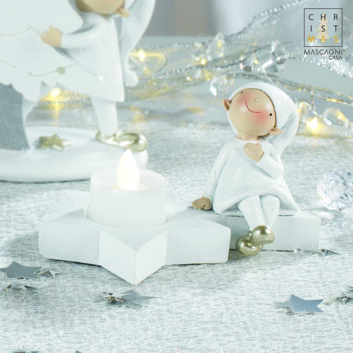 Portacandela Natale Gnomo Seduto con Stella cm.15 |Mascagni