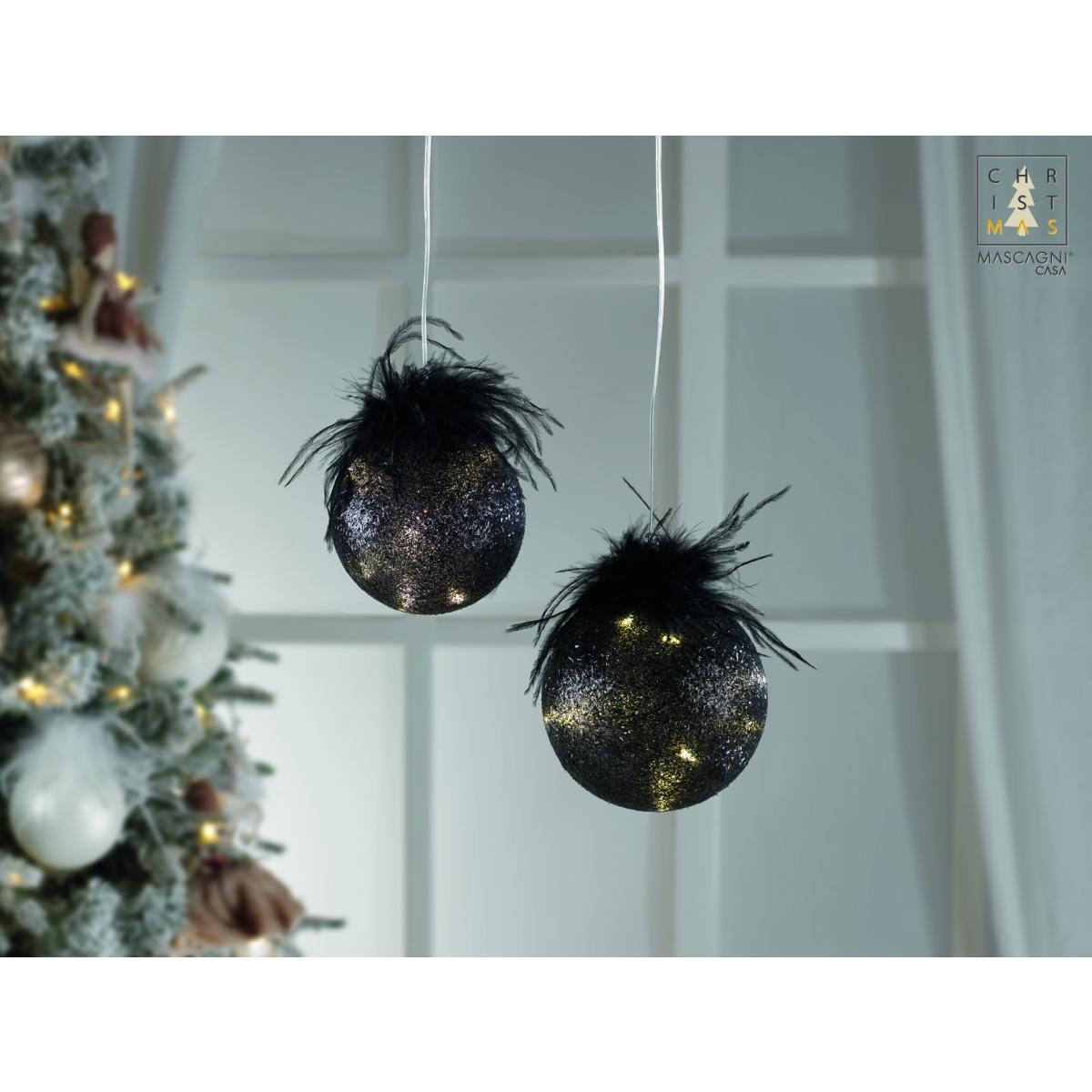 Pallina Natale Vetro cm.12 Nera con Luce LED Batteria |Mascagni