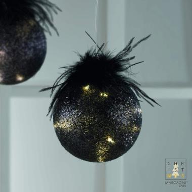 Pallina Natale Vetro cm.12 Nera con Luce LED Batteria |Mascagni