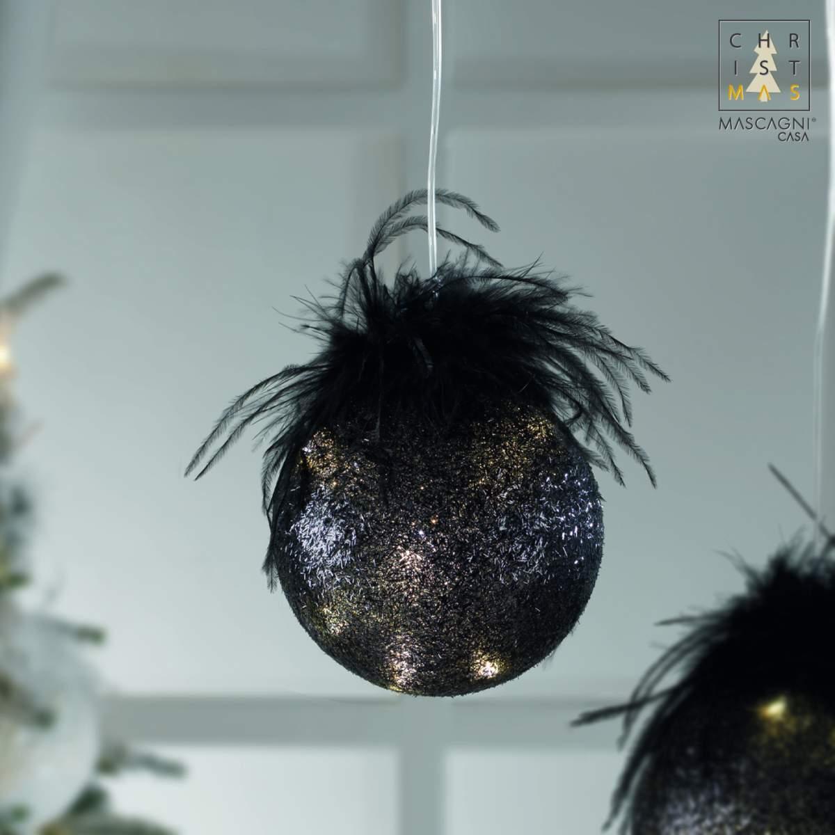 Pallina Natale Vetro cm.10 Nera con Luce LED Batteria |Mascagni