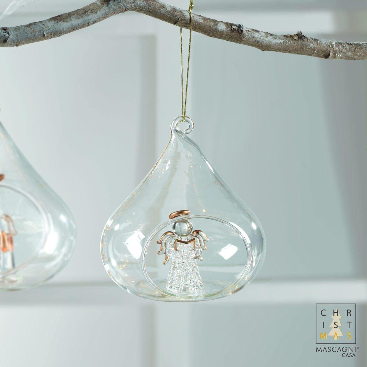 Pallina Natale cm.11 Goccia Trasparente con Angelo |Mascagni