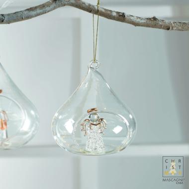 Pallina Natale cm.11 Goccia Trasparente con Angelo |Mascagni