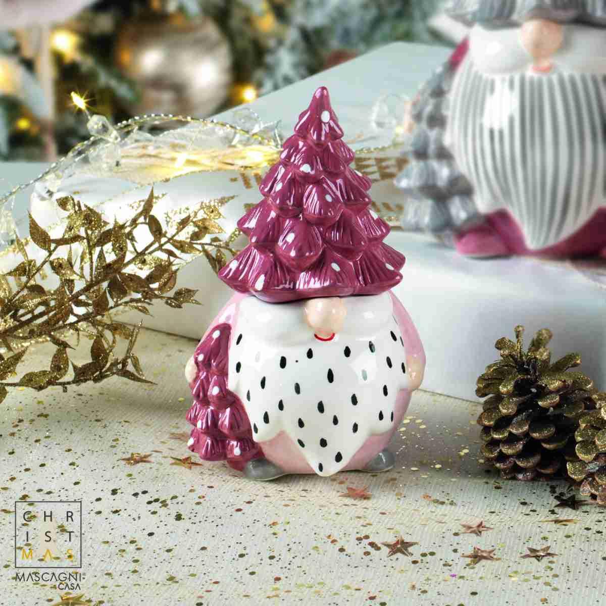 Barattolo Natale Ceramica con Babbo Natale Rosa cm.9x16 |Mascagni