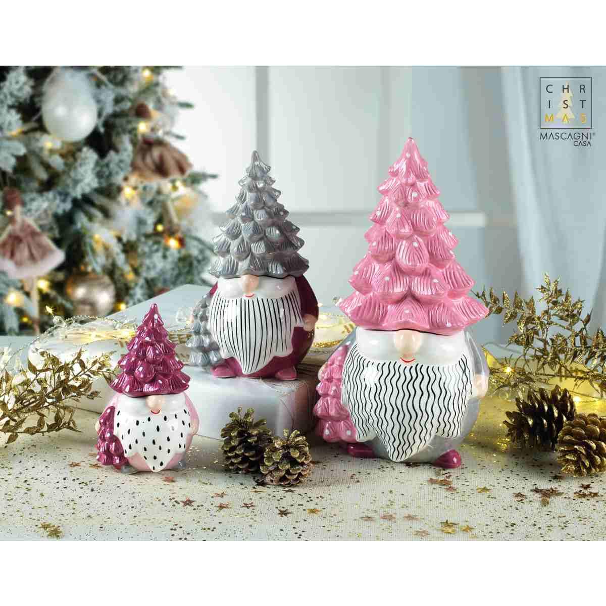 Barattolo Natale Ceramica con Babbo Natale Rosa cm.9x16 |Mascagni