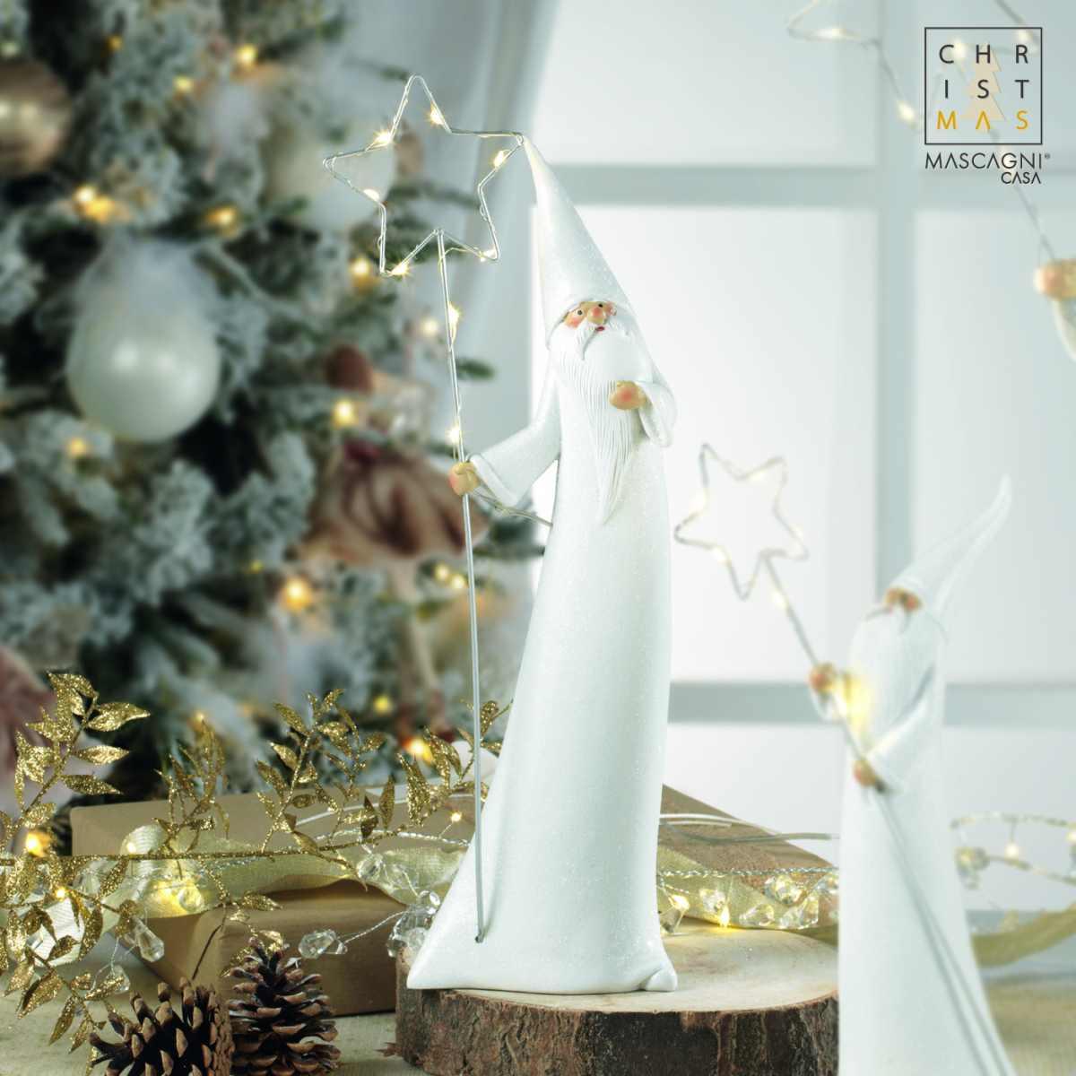 Babbo Natale Resina cm.37 Bianco con LED |Mascagni
