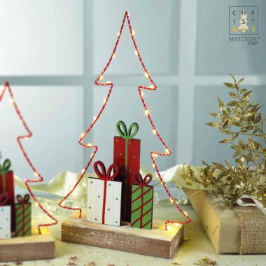 Decorazione Natalizia Albero Legno con Pacchetti e LED cm.30 |Mascagni