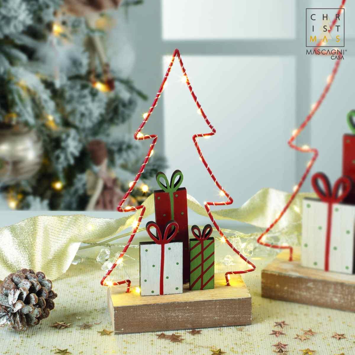 Decorazione Natalizia Albero Legno con Pacchetti e LED cm.25 |Mascagni