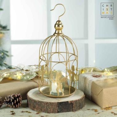 Portacandela Natale Metallo Gabbia Oro cm.Ø13x31 |Mascagni
