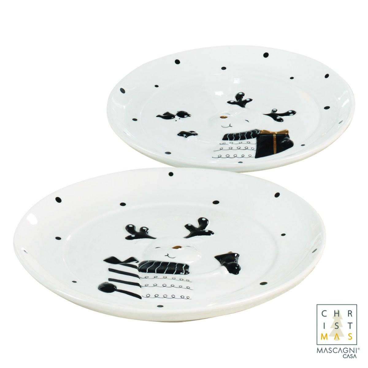 Piatto Natale Ceramica Bianco con Renna cm.20