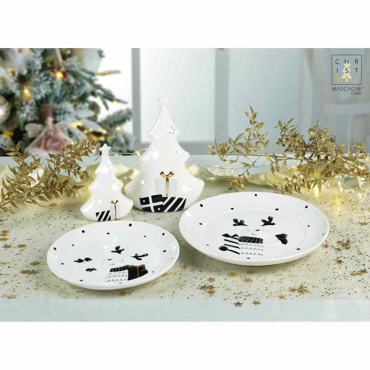 Piatto Natale Ceramica Bianco con Renna cm.20