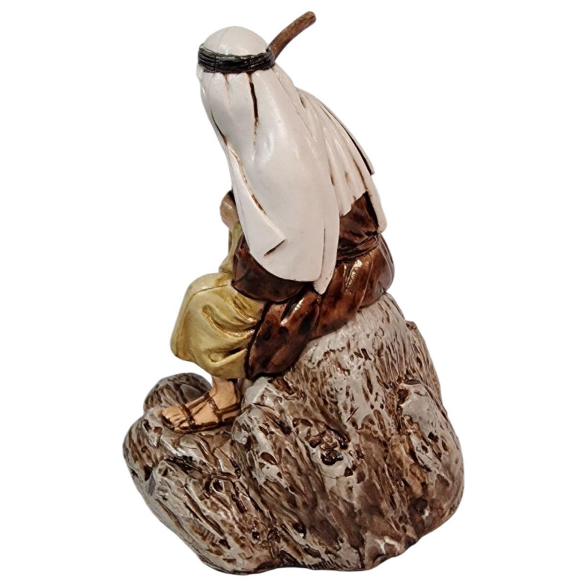 Statua cm.13 Guardiano Seduto su Pietra con Bastone | Moranduzzo