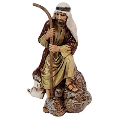 Statua cm.13 Guardiano Seduto su Pietra con Bastone | Moranduzzo