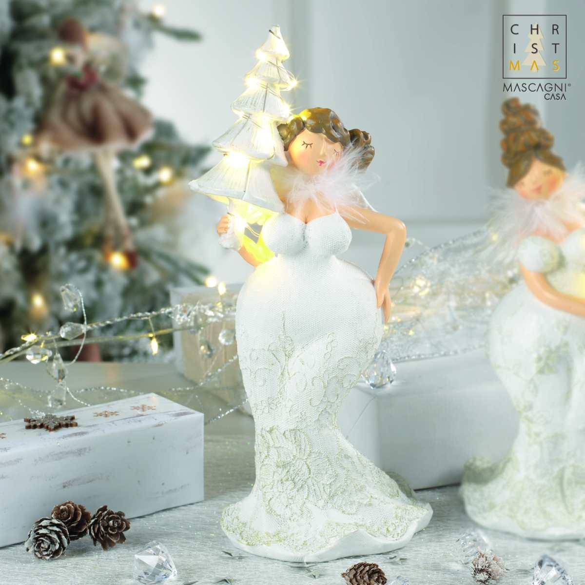 Statua Angelo Resina Formoso con LED cm.26 |Mascagni