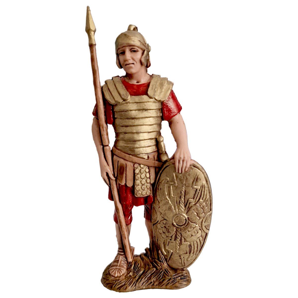 Statua presepe 10 cm soldato romano con scudo e picca
