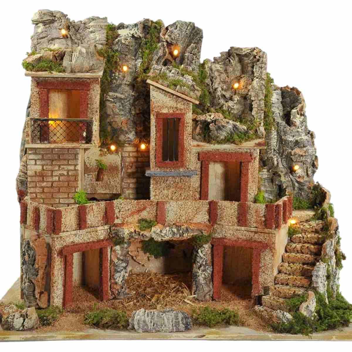 Paesaggio Legno con Luci Fontana cm.48x28xH40 | Arte del Presepe