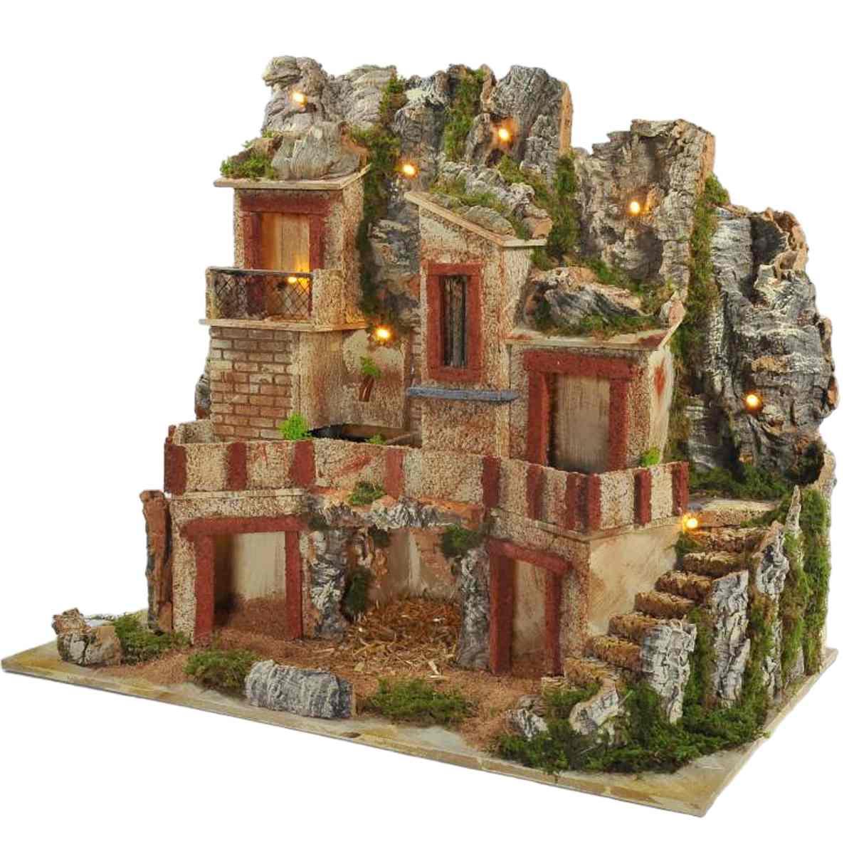 Paesaggio Legno con Luci Fontana cm.48x28xH40 | Arte del Presepe