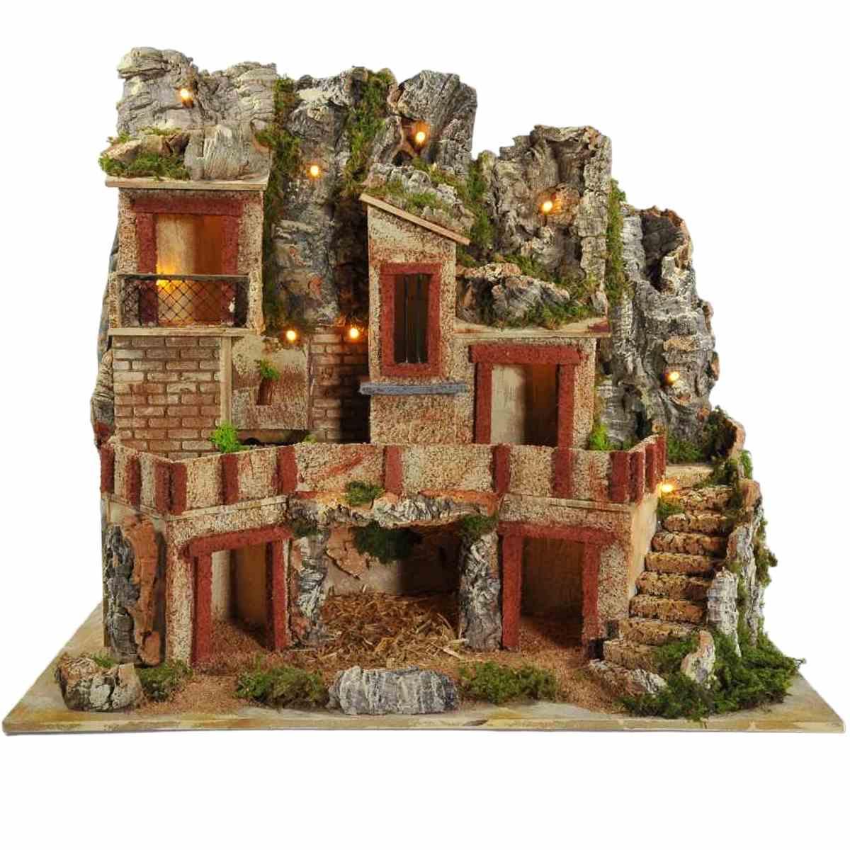 Paesaggio Legno con Luci Fontana cm.48x28xH40 | Arte del Presepe