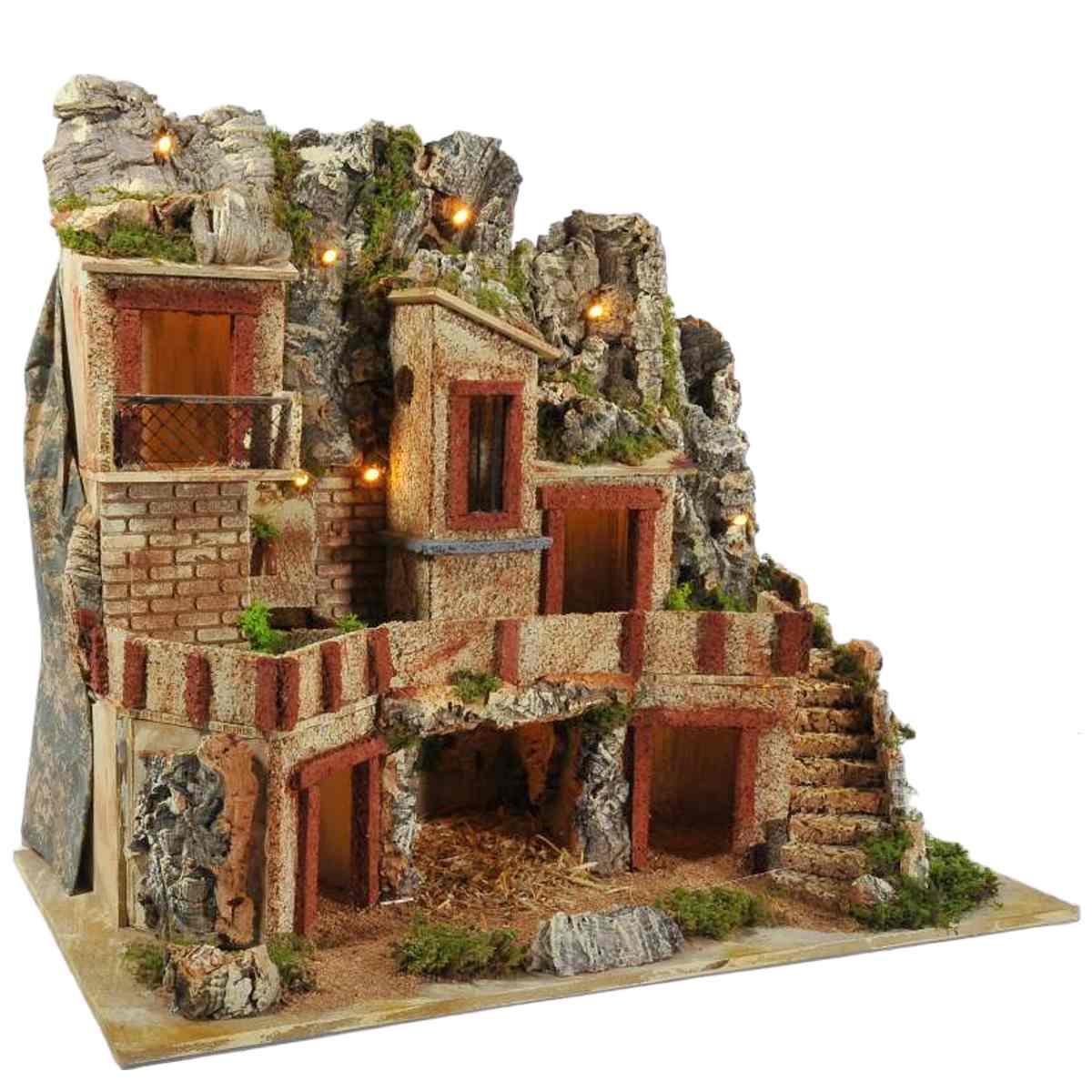 Paesaggio Legno con Luci Fontana cm.48x28xH40 | Arte del Presepe