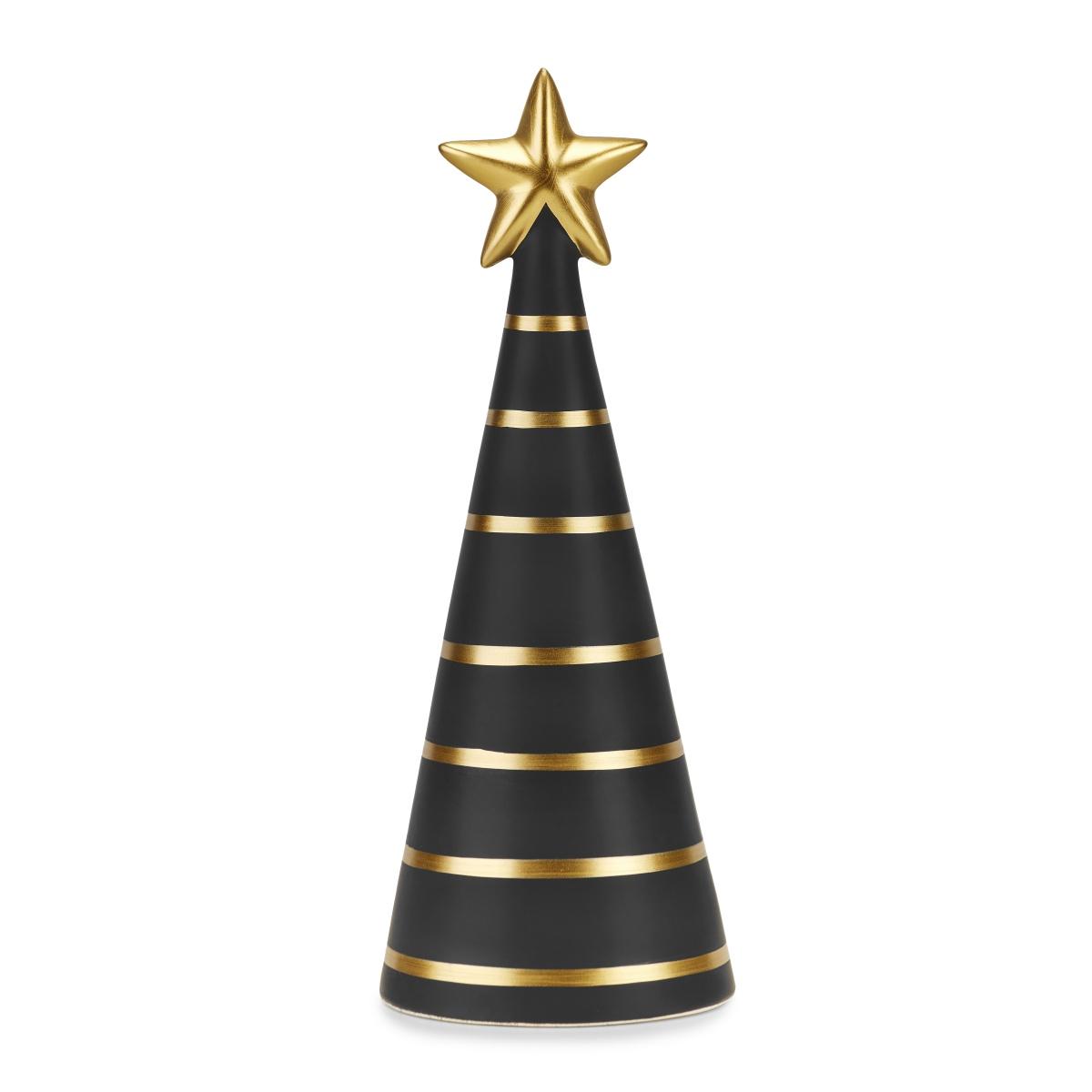 Albero Natale cm.32 Nero Righe Oro Ceramica |Fade