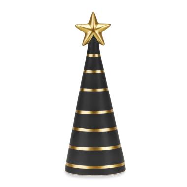Albero Natale cm.32 Nero Righe Oro Ceramica |Fade