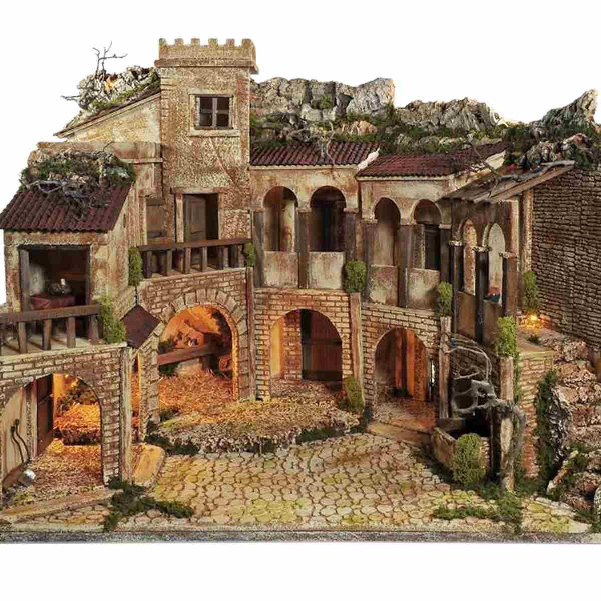 Paesaggio con Luci Porticati Fontana cm.77x57xH63 PR183 | Arte del Presepe