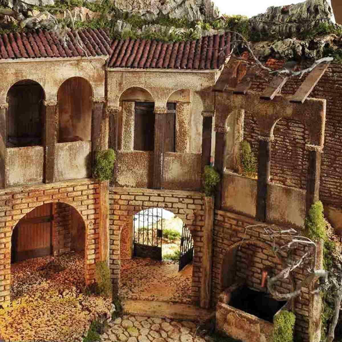 Paesaggio con Luci Porticati Fontana cm.77x57xH63 PR183 | Arte del Presepe