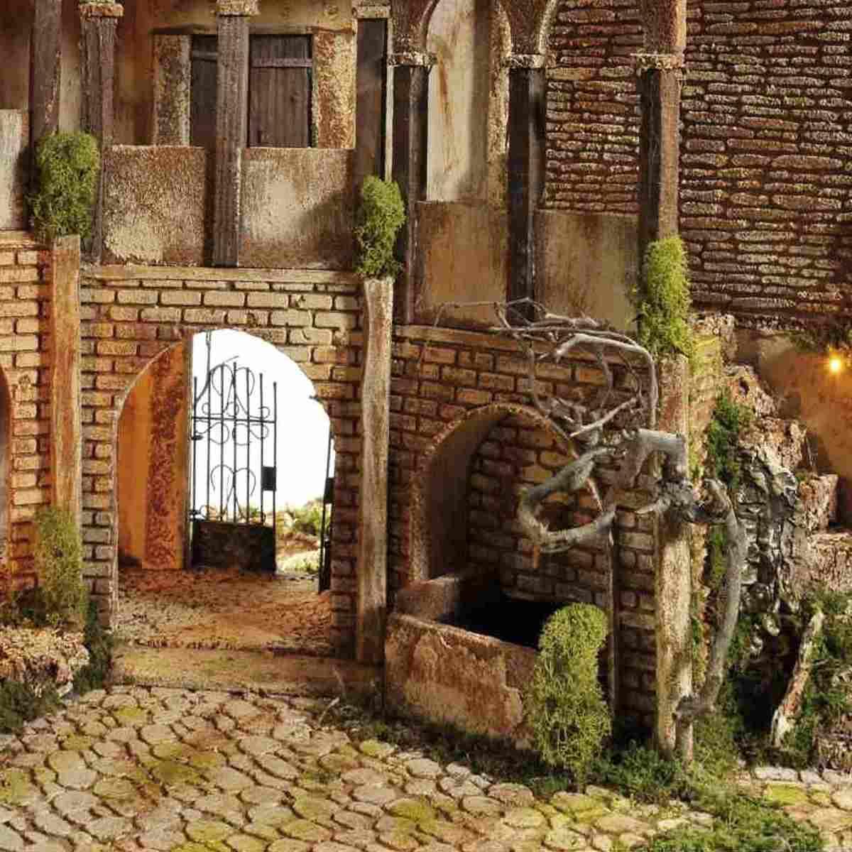 Paesaggio con Luci Porticati Fontana cm.77x57xH63 PR183 | Arte del Presepe