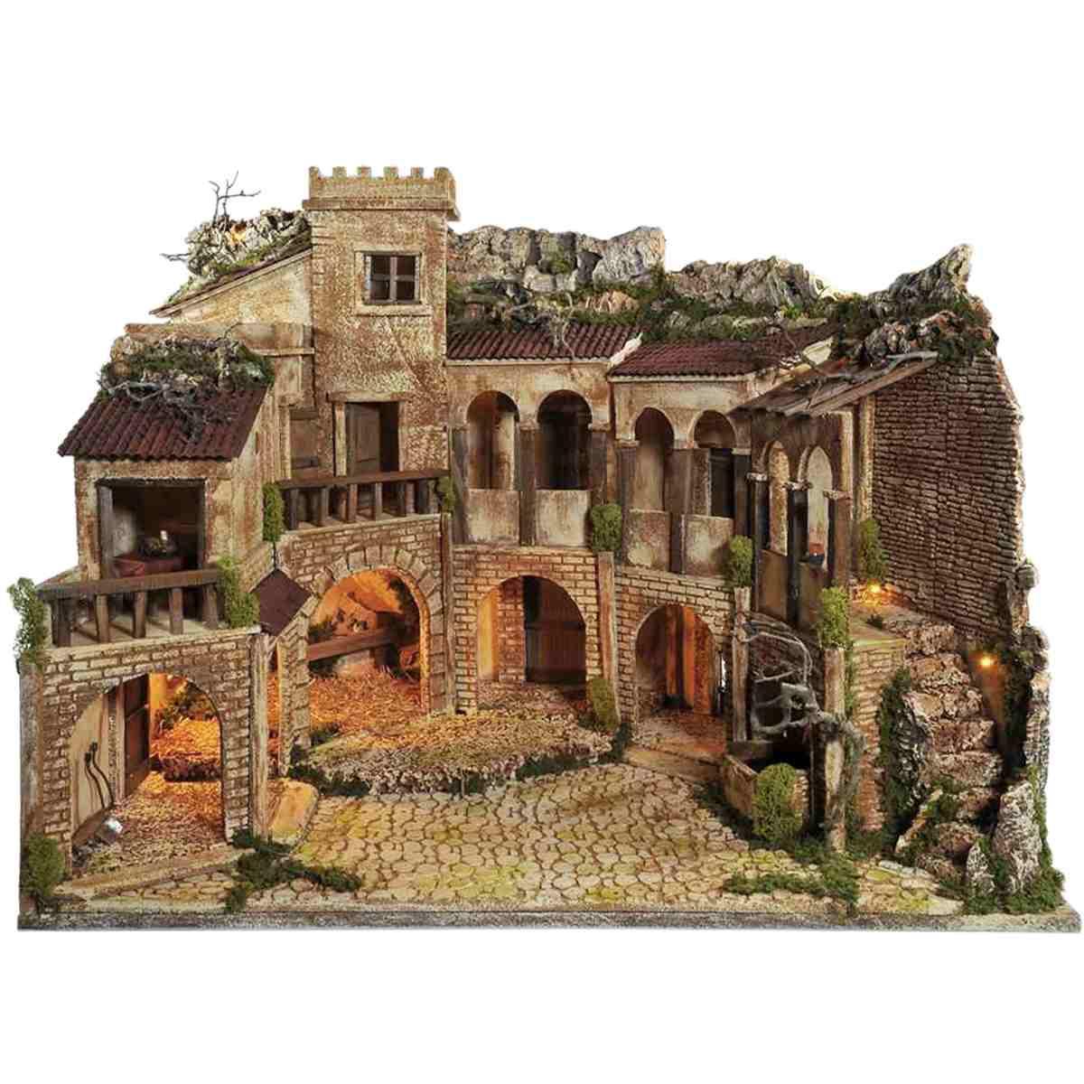 Paesaggio con Luci Porticati Fontana cm.77x57xH63 PR183 | Arte del Presepe