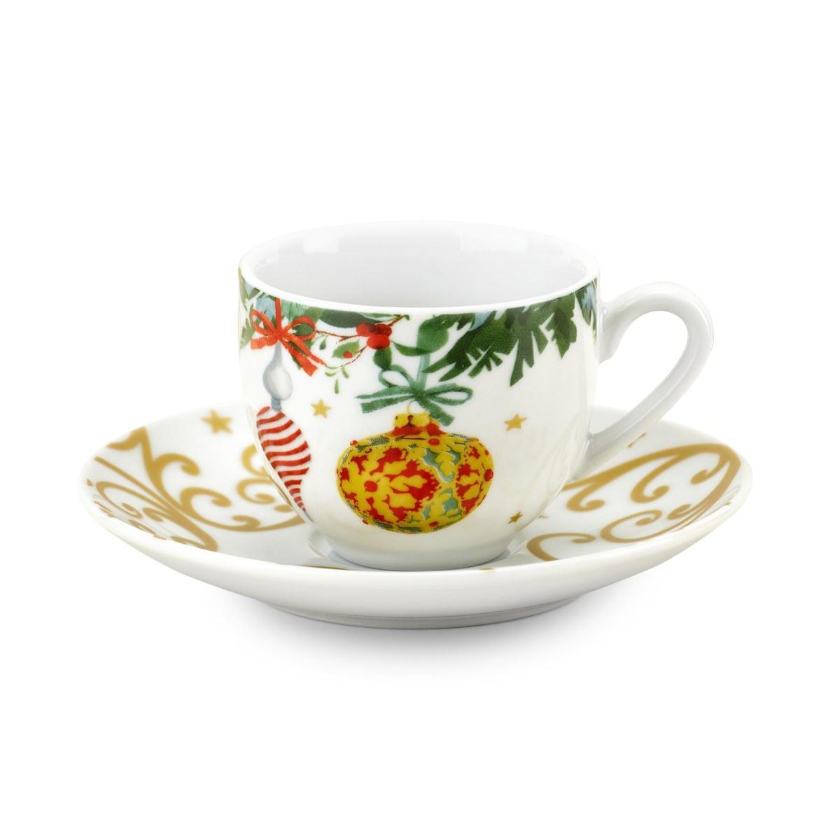 Tazzine Caff Natalizia Set pz.6 Porcellana Fade Xmas Gift con Piattini |Fade