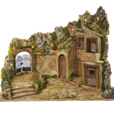 Paesaggio con Luci Cancello Ambientazioni cm.57x37xH47 | Arte del Presepe
