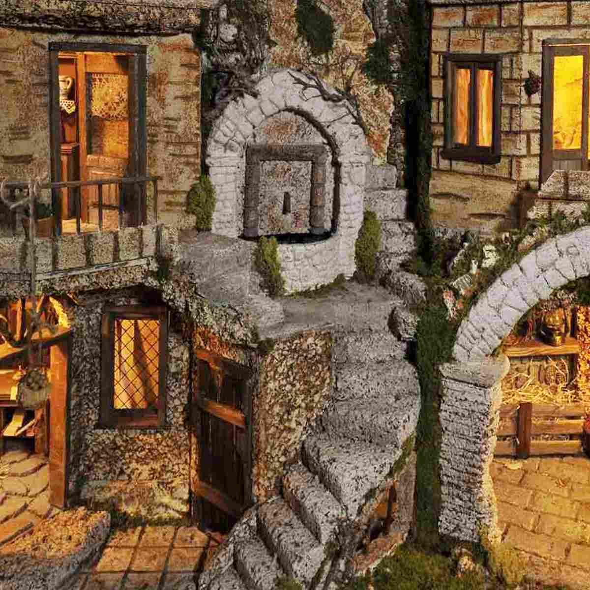 Paesaggio con Luci Maxi 2 moduli con Ambientazioni cm.154x58xH105 | Arte del Presepe