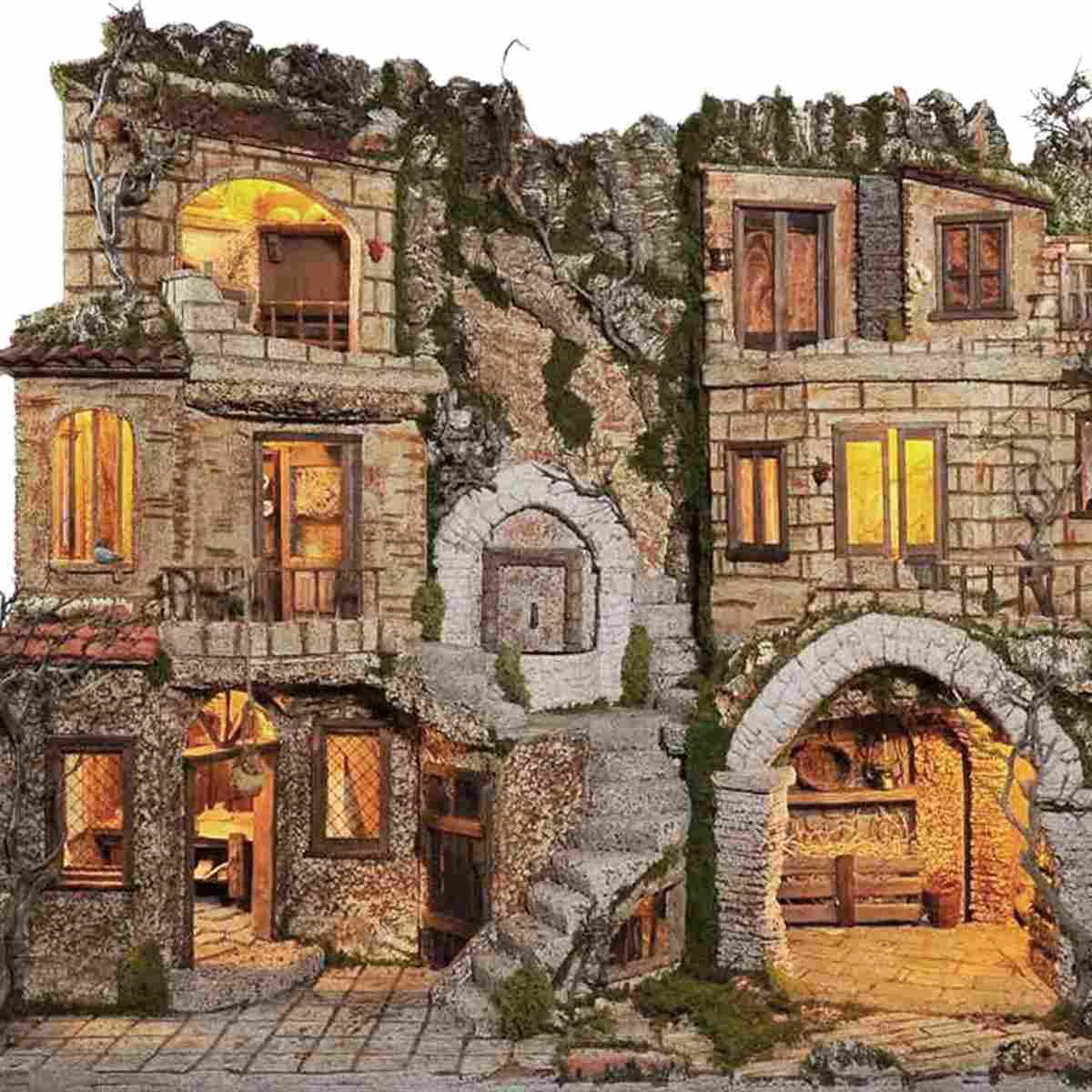 Paesaggio con Luci Maxi 2 moduli con Ambientazioni cm.154x58xH105 | Arte del Presepe